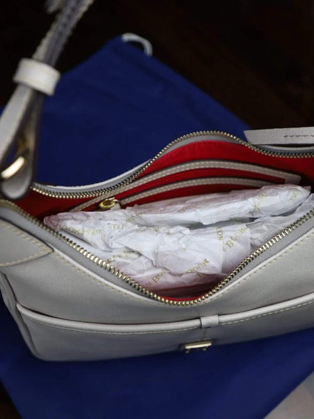 New/No Tags Dooney & Bourke Ecru Saffiano Rebecca Hobo